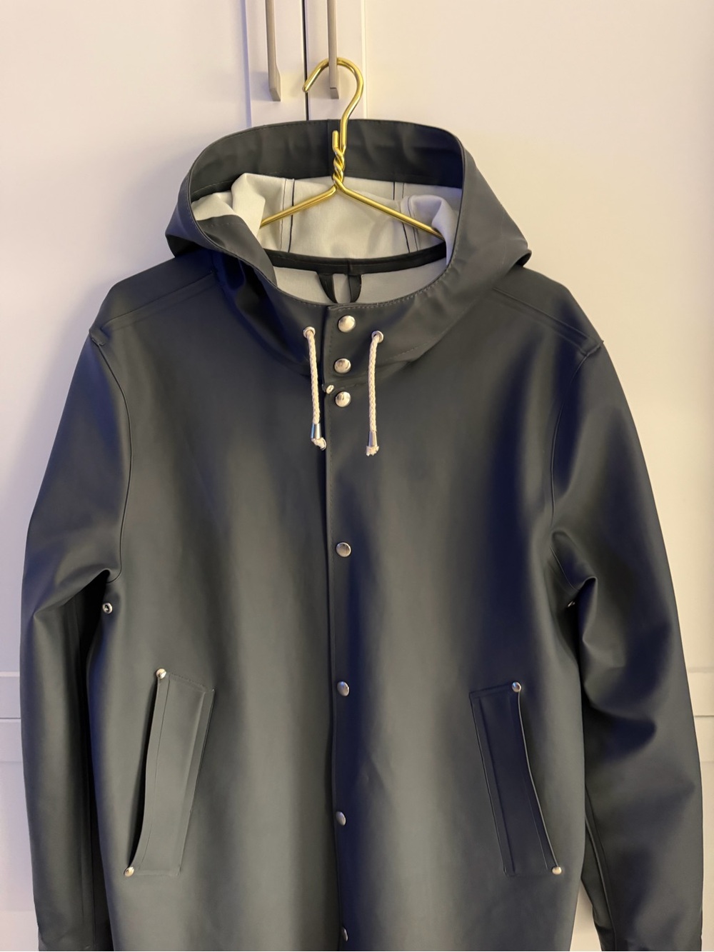 Stutterheim Men's Hooded Raincoat Jacket - charcoal grey size Medium - Picture 12 of 15